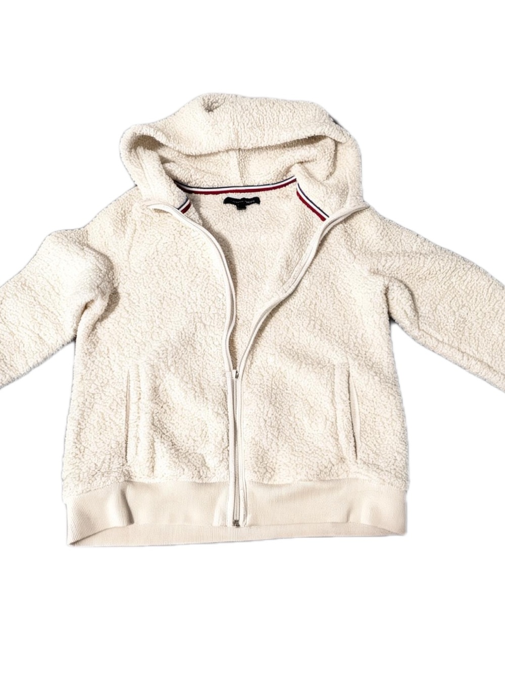 Tommy Hilfiger Women’s Small Cream Sherpa Teddy Hooded Full Zip Jacket